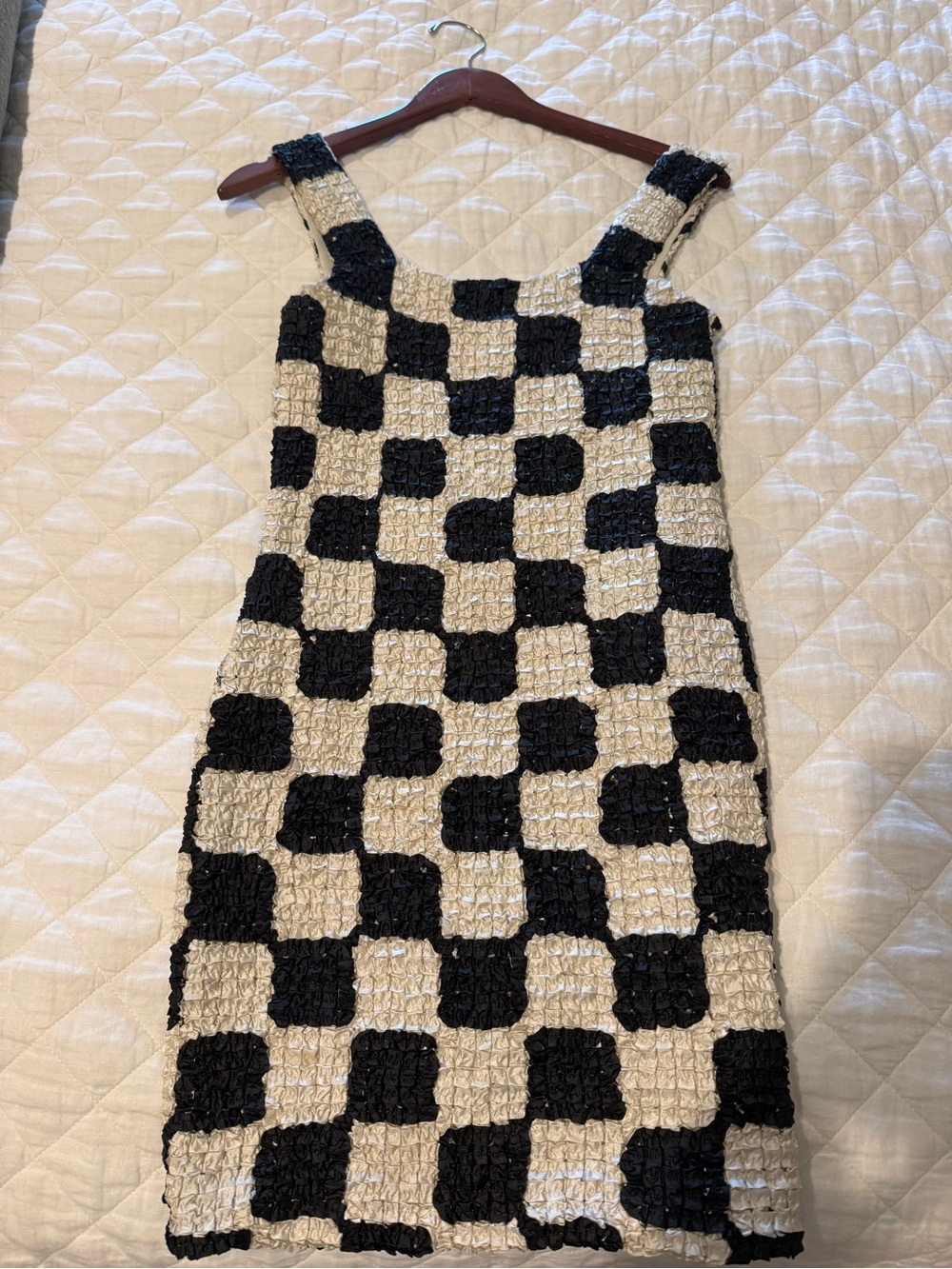 Nanushka Black and Cream Checkered Mini Dress